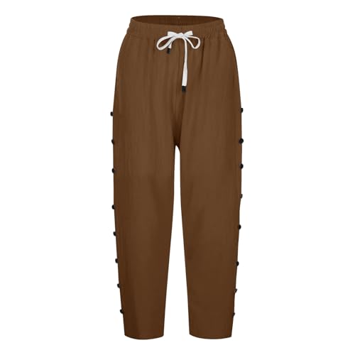 Linen Pants Women 2025 Summer Cotton Linen Capri Shorts Lightweight Drawstring Striped Short Pants with Pocket4