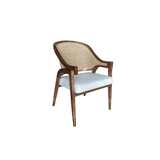 Valarian Mava Home Armchair Living and Dining Room Modern Furniture Jasper Solid Wood Handmade Cane, Rattan Back Designer Chair (Brown), Assembled