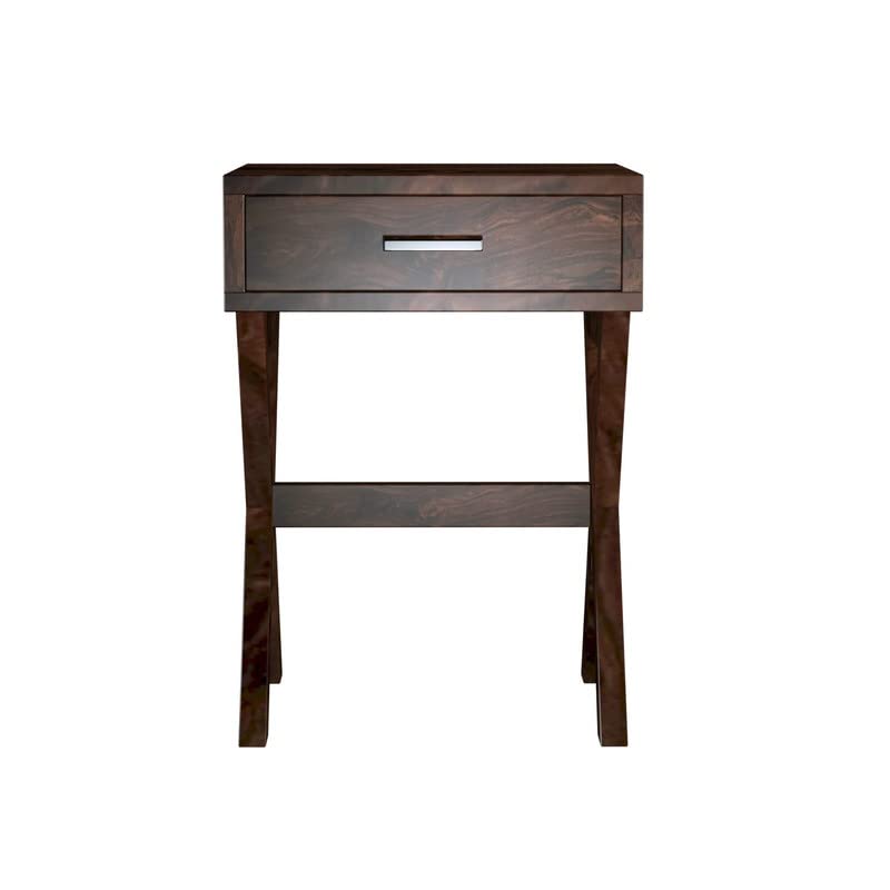 Image of Solid Wood Sheesham Sofa Side Table with 1 Drawer - Walnut Finish