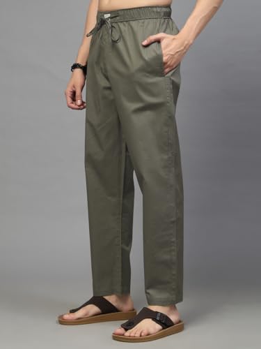 Image of Majestic Man Comfort Fit Solid Cotton Casual Lounge Pyjama with Elastic Waist, Drawstring & Zip Closure