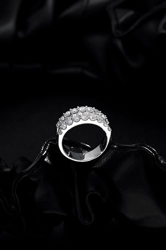 3.3cttw Half Eternity Moissanite Ring for Women Statement Ring 3 Rows Pave Emerald Cut Round Brilliant Cut 925 Sterling Silver D Color VVS1 Simulated Diamond Engagement Wedding Band for Women3