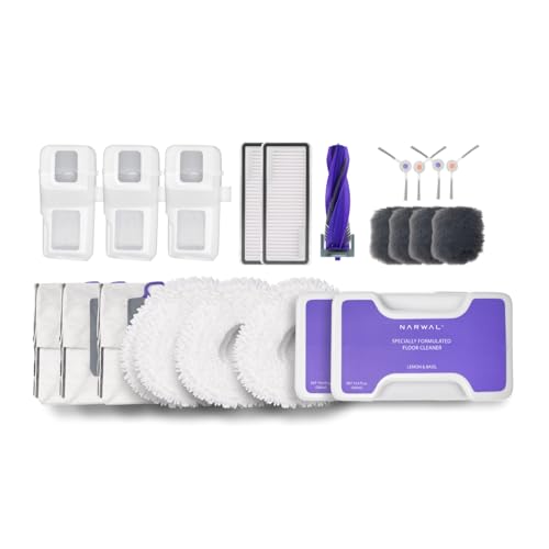 NARWAL Freo Z Ultra Original Zubehörpaket,Mop Cloth*3,Side Brush*2,Ertified Zero-tangling Floating Brush*1,HEPA Filter *2,2.5L Disposable Dust Bag*3,Dust Bin*3,Floor Cleaner*1,baseboard module*4