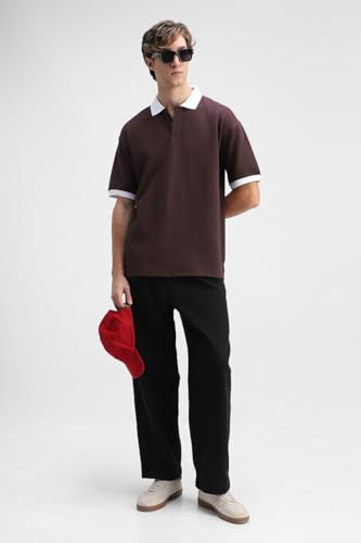 Image of SNITCH Men Polo Plus Size T-Shirt | Solid Polo with Contrast Inner Placket & Tipped Cuffs | 96% Cotton 4% Lycra Stretch Regular Fit, Casual Wear