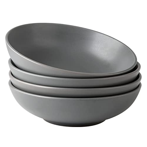 AmorArc 8.75‘’ Large Pasta Bowls, 42 ounce Wide Stoneware Bowls Set of 4 for Kitchen, Deep Bowls for Pasta/Salad/Fruit/Otmeal/Soup, Microwave&Dishwasher Safe-Matte Gray