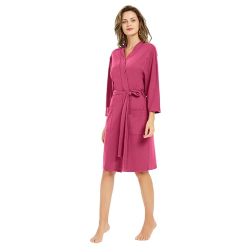 Image of U2SKIIN Womens Robes, 100% Cotton Lightweight Robes 3 /4 Sleeves Kimono Knit Soft Loungewear Short Bathrobe