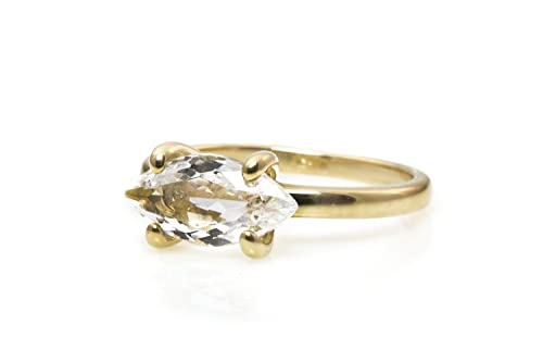 Image of Delicate Clear Quartz Ring - Handmade Gold Engagement Rings for Women - Dainty Stackable Rings, Promise Rings, Anniversary, Fashion Rings - Custom Size and Material - with Gift Box