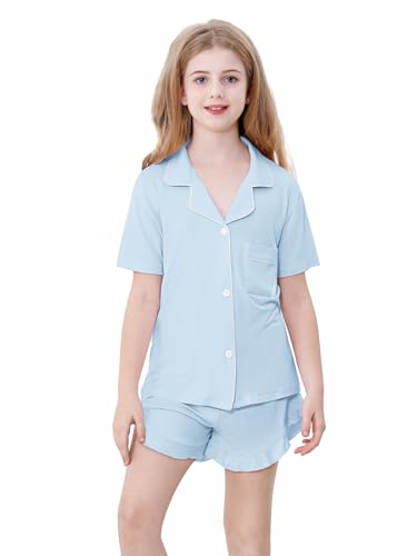Schbbbta Girls Pajamas Set 2 Piece Button Down Pjs Soft Ruffle Sleepwear Loungewear4