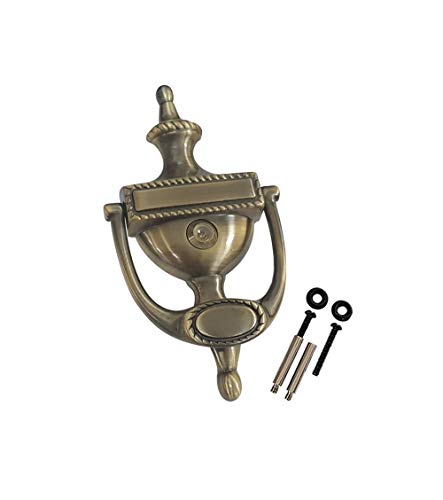 QCAA Türklopfer aus massivem Messing, viktorianischer Seil, 19,5 cm, mit 160-Grad-Glaslinsen-Türspion (UL-gelistet), antikes Messing, 1 Packung, hergestellt in Taiwan Cover
