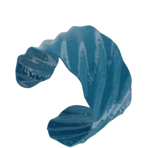 Wide Teal Blue Ribbed Structural Statement Hero Cuff Bracelet Ladies