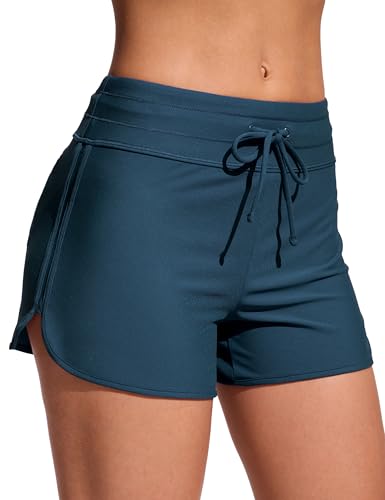 Image of CRZ YOGA Dolphin Classic Fit Board Shorts 3'' | Built in Brief, High Waisted, Tummy Control, Beach, Swim Trunks for Women