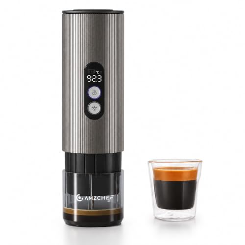 AMZCHEF Portable Coffee Maker, 2-IN-1 Travel Coffee Maker, Portable Espresso Maker 20 Bar, Self-Heating, USB-C, LCD Display, with Ground Coffee & NS Capsule for RV, Hiking, Office