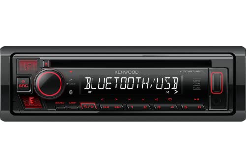 JVC Radio Coche Bluetooth CD/USB, Llamadas Manos Libres, Streaming de Música, Ecualizador 13 Bandas, Conexión Dual de Teléfono, Entrada AUX Frontal, Sonido y Control por App KDC-BT460U