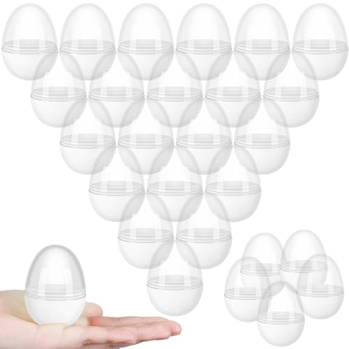 PullCrease 50 Pcs Plastic Fillable Easter Eggs Bulk 2.36 Inches Clear Empty Eggs for Easter Basket Stuffers Fillers Prizes Award Party Favors (White)