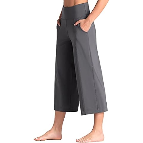 Wjustforu Women's Wide Leg Palazzo Lounge Pants Yoga Capris Culottes with Pockets Tummy Control Loose Pants for Workout (3X-Large, A-Dark Grey) Cover
