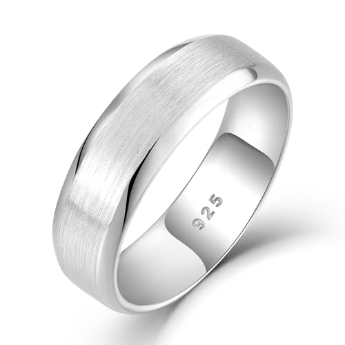 STARCHENIE 6mm Wedding Band Ring for Men Solid 925 Sterling Silver Comfort Fit Brushed Matte Finish Beveled Edge (Size 8-12) - Silver, Gold, Black