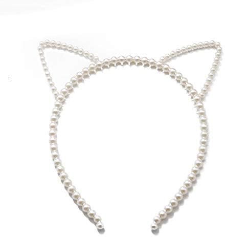 litymitzromq Women Headband, Fashion Girls Cat Rabbit Ear Faux Pearl Beading Hair Hoop Headband Jewelry Decor Velvet Headband Bling Hair Clip Elastic Head Wrap Twisted Hair Accessories