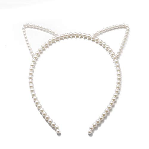 Litymitzromq Women Headband, Fashion Girls Cat Rabbit Ear Faux Pearl Beading Hair Hoop Headband Jewelry Decor Velvet Headband Bling Hair Clip Elastic Head Wrap Twisted Hair Accessories #TOP21