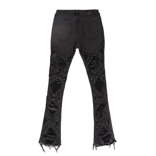 High Street Hip-hop Men's Slim-Fitting Stacked Denim Jeans with Frayed Edges2