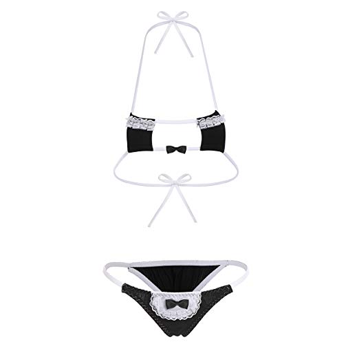 IBAKOM Women Micro Bikini Lingerie Set Kawaii Anime Japanese Maid Cosplay Tiny Bra Mini Panty Extreme Swimsuit Beach Swimwear Suqare One Size