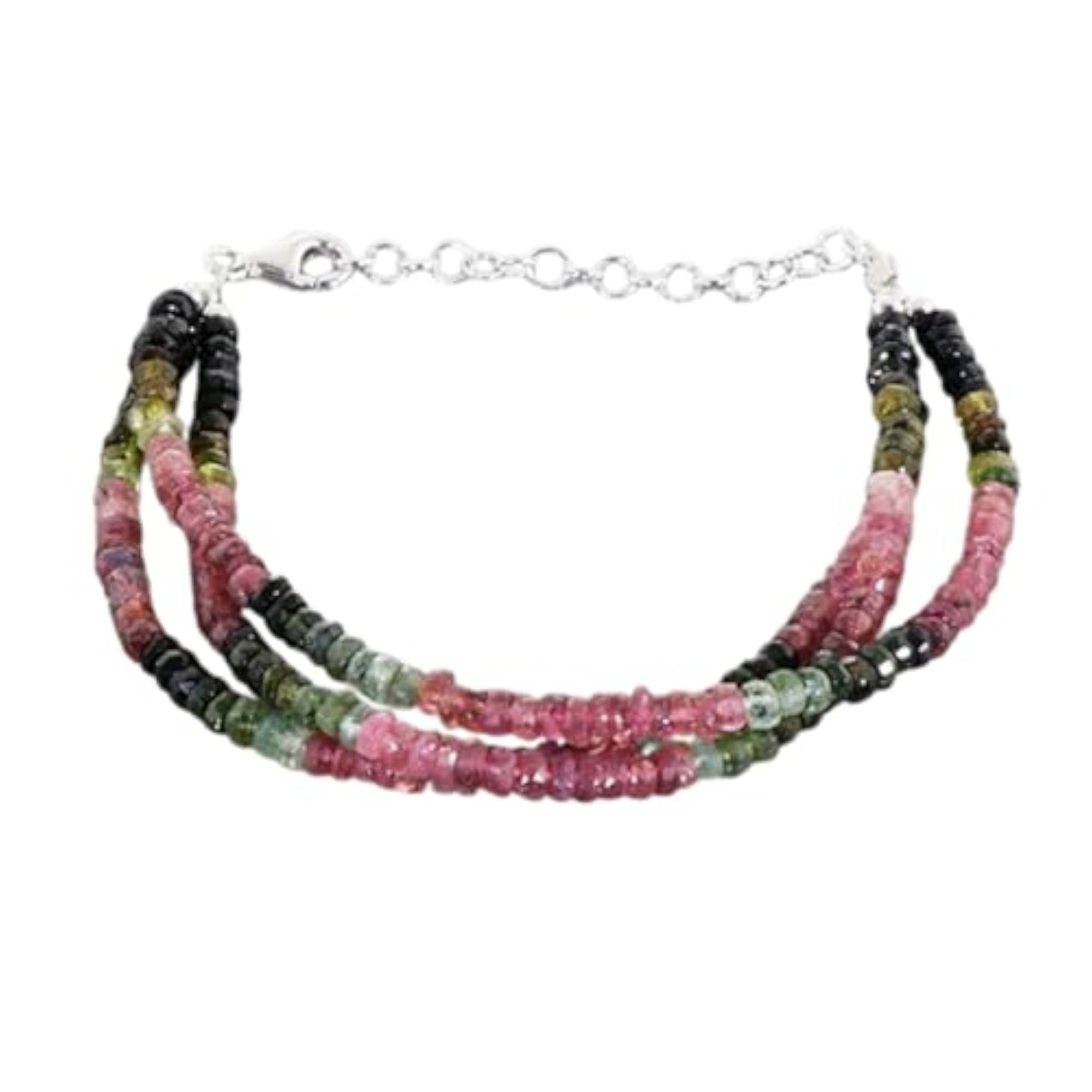 Men's Multi Tourmaline Rondelle Beaded Bracelet, Adjustable Link