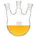 XCD Borosilicate Glass 3-Neck Round Bottom Boiling Flask with 24/40 Center and Side Standard Taper Outer Joint, Heavy Wall, 1000 ml