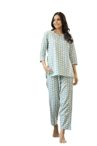 Image of SANSKRUTIHOMES Women's Premium 100% Cotton Printed Co-Ord Set | Short Sleeve Shirt & Pant Set | Pink Checkered Sun & Palm Tree Print | Casual Summer Resortwear, Vacation Wear & Comfortable Loungewear
