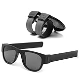 YERGOFE Slap-On Clip Foldable Sunglasses - Black Anti-Slip Sport Grip & Folding | Stable Frames for Running/Gym | Slim Sunglasses for Commuters & Active People