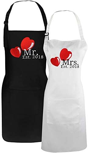 Fodiyaer Mr. and Mrs. 2018 Wedding Aprons for Couples, First, 1st Wedding