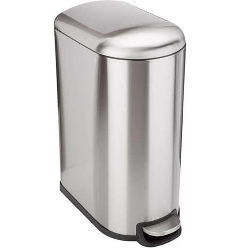 Poubelle cuisine étroite à pédale en acier 40L FULLER en inox brossé design