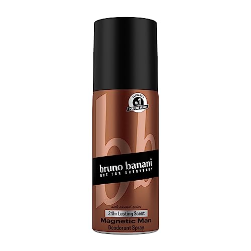 bruno banani Magnetic Man Deo-Bodyspray, Körperspray mit fesselnd-holziger Ambernote, 24h Halt, 150ml