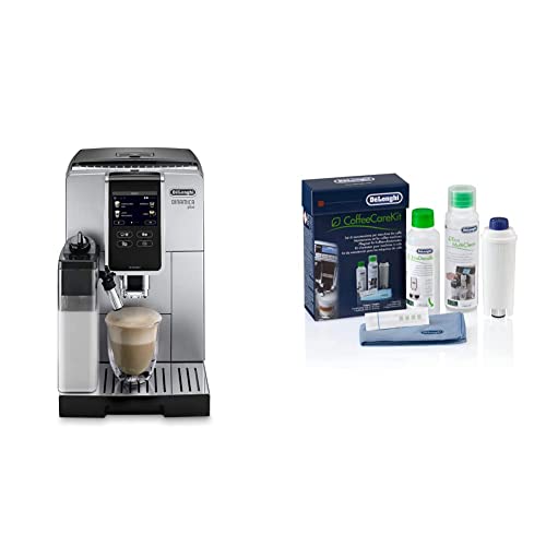 De'Longhi Dinamica Plus Perfetto ECAM370.85.SB, Coffee Bean Machine, Espresso Coffee Maker with LatteCrema System for Automatic Cappuccino, Dedicated App, Touch Display, Silver/Black & Coffee Care Kit
