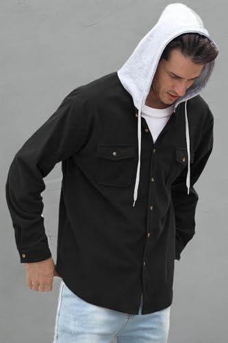 Image of Cromoncent Boys&Mens Corduroy Jacket Casual Long Sleeve Button Down Hooded Shirt Shacket