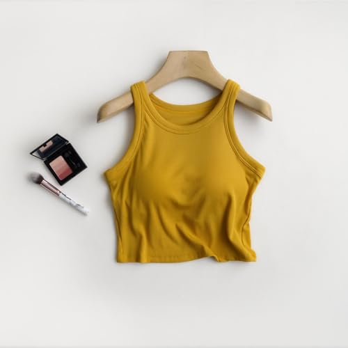 Lainuyoah Blusa de ginástica feminina de verão acolchoada com sutiã embutido, costas nadadoras, sem