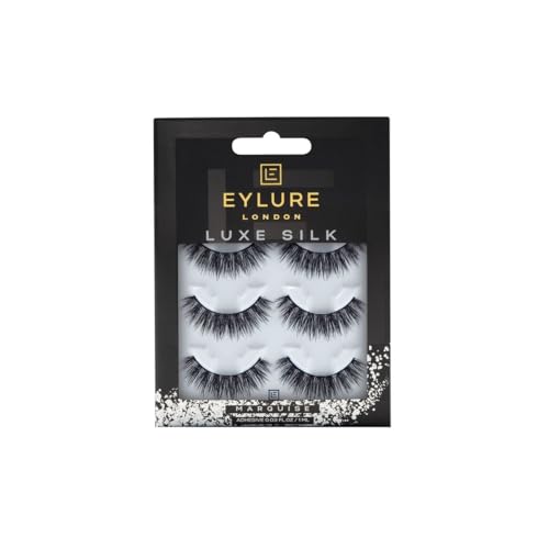 Eylure False Lashes, Luxe Silk Marquise with Adhesive Included, 3 Pair Black