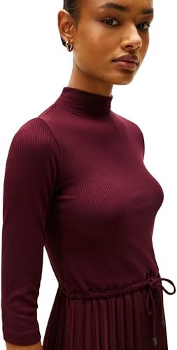 Tommy Hilfiger Damen Kleid Slim Rib Mix Midi-Länge, Rot (Deep Burgundy), M – Ansicht 3