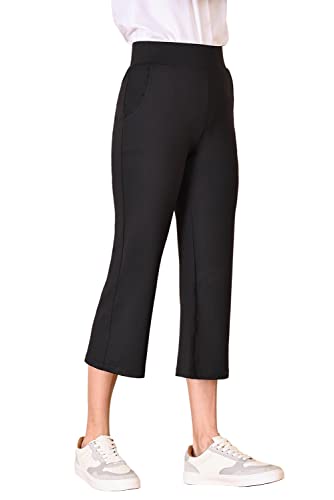 Bamans Capris For Women Casual Summer Bootcut Crop Capri Dress Pants With Pockets Wide Leg Work Slacks (Black, Medium Capri) #TOP2