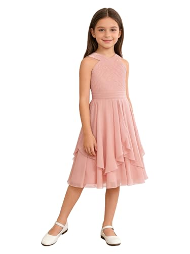 Vestido de ceremonia para niñas con falda de tul y pedrería floral