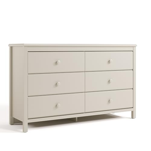 Image of Storkcraft Alpine 6-Drawer Double Dresser - GREENGUARD Gold Certified Nursery Essential, Kids Storage Chest, Bedroom Organizer, Modern Dresser, Easy to Match (Frosted Oat)