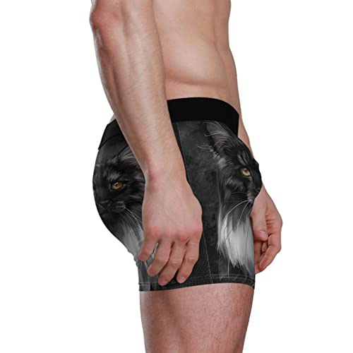 YOUJUNER Schwarze Maine-Coon-Katze Herren Boxershorts Unterwäsche Unterhosen Retroshorts Underpants Boxer Briefs Trunks für Men Männer