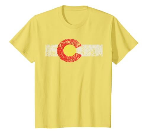 Distressed Colorado State Flag Tshirt Denver Co Patriotic T-Shirt, Youth, Lemon Yellow, 2T