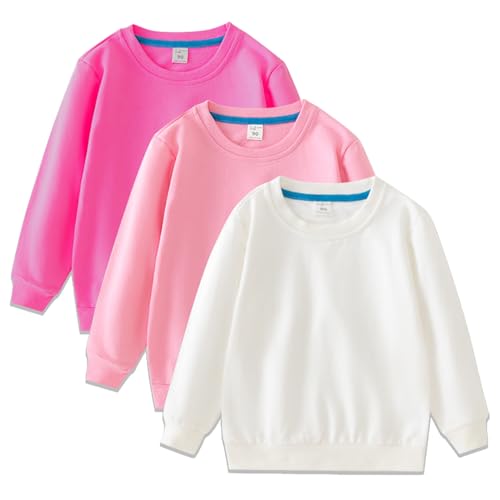 3-Pack Girls Crewneck Sweatshirt Long Sleeve Cotton Pullover Tops Thin Sweatshirt for Kids（2-12 Years)