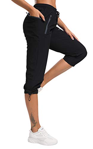 Chinfun Women's Hiking Capris Pants Outdoor Quick Dry Cargo Cropped Pants Water Resistant Upf 50+ Black L #TOP3