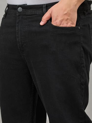 Image of Style Quotient Men Plus Size Black Tapered Fit Mid Rise Stretchable Jeans