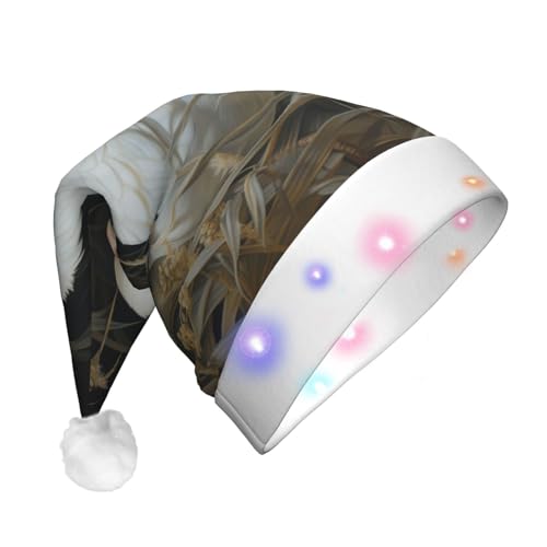 Bkdogkt Sombrero de Navidad con luces para hombre y mujer, con estampado de hierba y paloma, suministros de fiesta