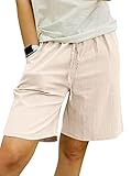  Minetom Short Femme Coton Lin Pantalon Court Taille Haute Shorts Décontracté d\'été Plage Sport Léger Bermuda Pantalon avec Poches A Beige XL