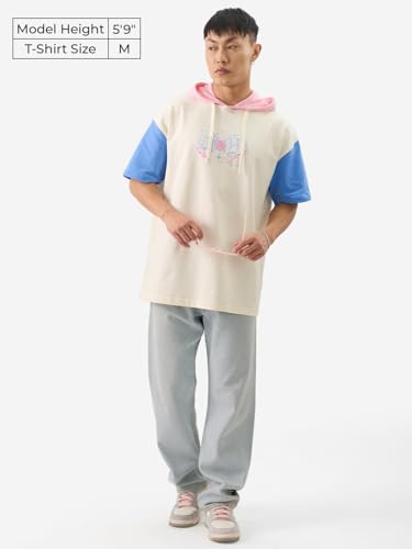 Image of The Souled Store Offical Rick and Morty: C-137 Men and Boys Short Sleeve Graphic Printed Oversized Fit Cotton Hooded T-Shirts Rick and Morty Netflix Tv Show Anime Cartoon Animated Character Themed