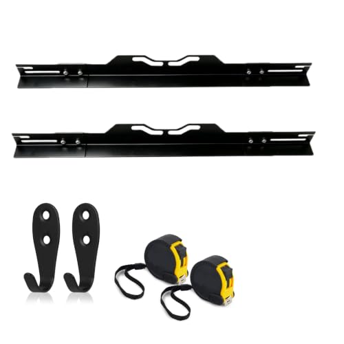 Image of 2PCS Wheel Alignment Tools, with 2 Measuring Tapes and 2 Wall-Mounted Storage Hooks, Accurate Camber Toe Alignment Measurements Plates Kit (Black Upgraded)