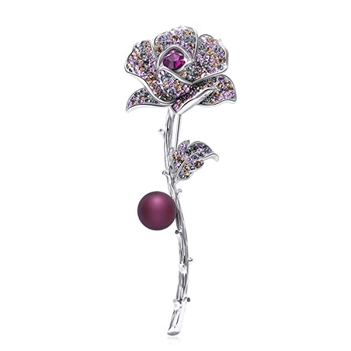 SUE'S SECRET Broche élégante en Forme de Rose avec Perles et Cristaux qualité supérieure pour Une Maman Anniversaire, Un Mariage Bal de Fin d'année Corsage Cover