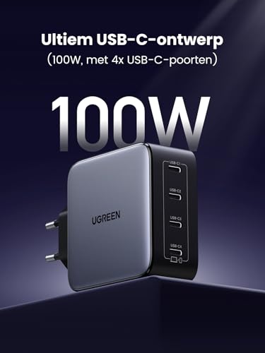 UGREEN Nexode 100W USB C-Charger met 4x USB-C-poorten GaN-oplader meerdere PD-lader ondersteunt PPS 45W compatibel met MacBook Pro/Air, HP Laptop, iPad Pro/Air, iPhone 16-8 serie, Galaxy S24 - Afbeelding 3