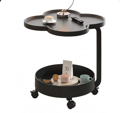 Generico Table basse mobile à 2 étagères avec roulettes, noir, design moderne, 54 x 43 x 35 cm, avec plateau supérieur et étagère inférieure